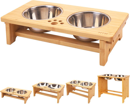 HTB Elevated Dog Bowls,Raised Dog Bowl Stand with 2 Stainless Steel Bowls, Elevated Raised Dog Bowls for Large Medium Small Sized Dogs
