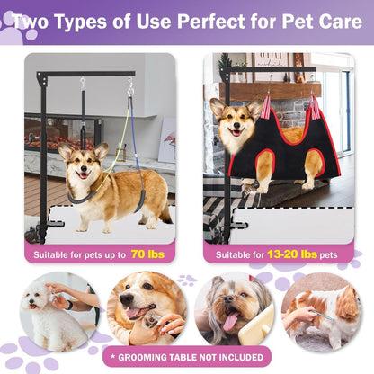 Dog Grooming Arm with Clamp, Heavy Duty Pet Grooming Table Arm with Grooming Hammock, Loop Noose & Two No-Sit Haunch Holder, 36" Height Adjustable for Medium & Small Pets, Black