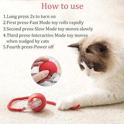 Marchul Interactive Cat Toys Ball, Automatic Moving Cat Toy for Bored Indoor Cats, Active Rolling Ball for Dogs, 360° Smart Pet Toy Fast Rolling on Carpet (Red)