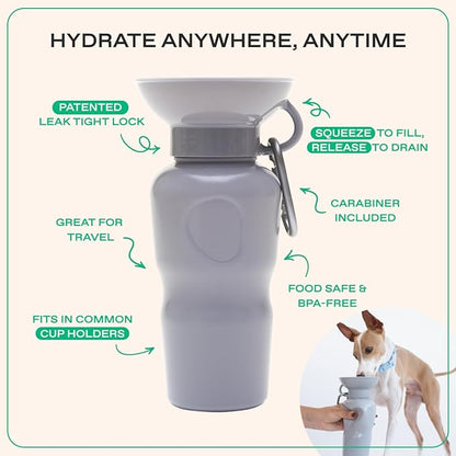 Springer by Springland Dog Water Bottle | Portable Travel Water Bottle Dispenser for Dogs | Dog Gift Seen on Oprah's Favorite Things, Shark Tank | Leak-Proof Bottles | BPA-Free 22oz Gray