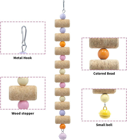 Bird Toys, 2 Pack Bird Chew Toy with Wooden Corks and Colorful Plastic Beads, Parakeet Toys, Cage Accessories for Budgies, Cockatiels, Lovebirds, Green Cheeks, Small to Medium Birds