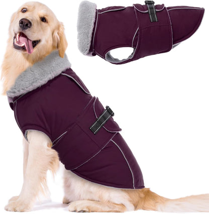 Lelepet Warm Dog Coat Waterproof Dog Jacket for Large Dogs Reflective Fleece Vest with Adjustable Buckle Hook & Loop Windproof Cold Weather Coats for Small Medium Large Dogs, Dark Purple, XXL
