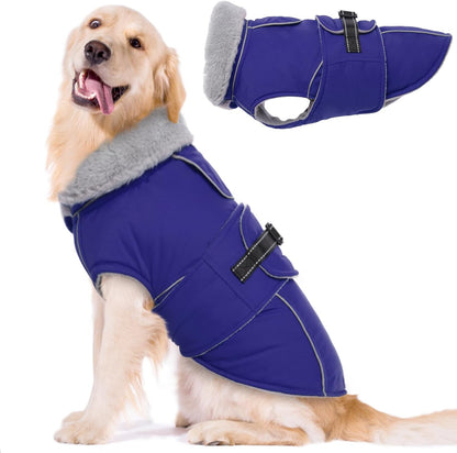 Lelepet Warm Dog Coat Reflective Fleece Vest Waterproof Dog Jacket with Adjustable Buckle Hook & Loop Windproof Cold Weather Coats for Small Medium Large Dogs, Blue, L