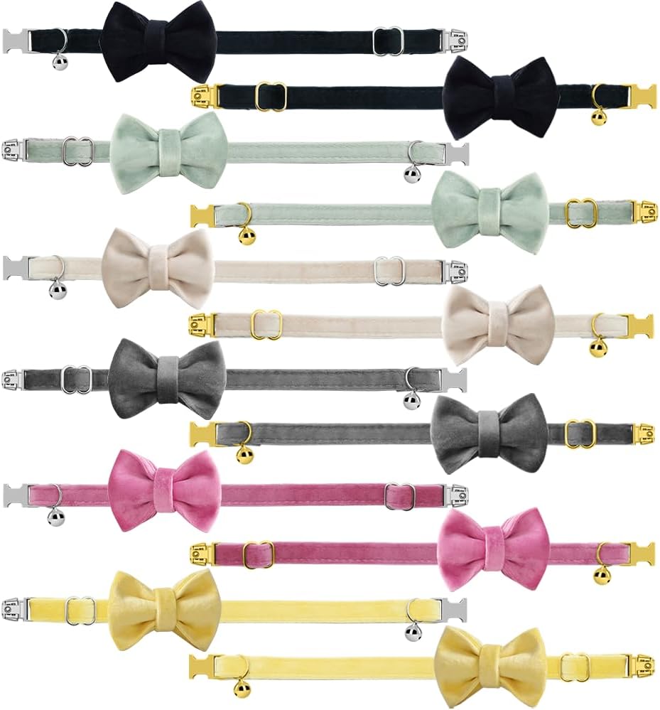 Personalized Cat Collar with Name Plate,Adjustable Tough Nylon Cat ID Collars with Bell,Customize Engraved Pet Name and Phone Number (Velvet Style E)