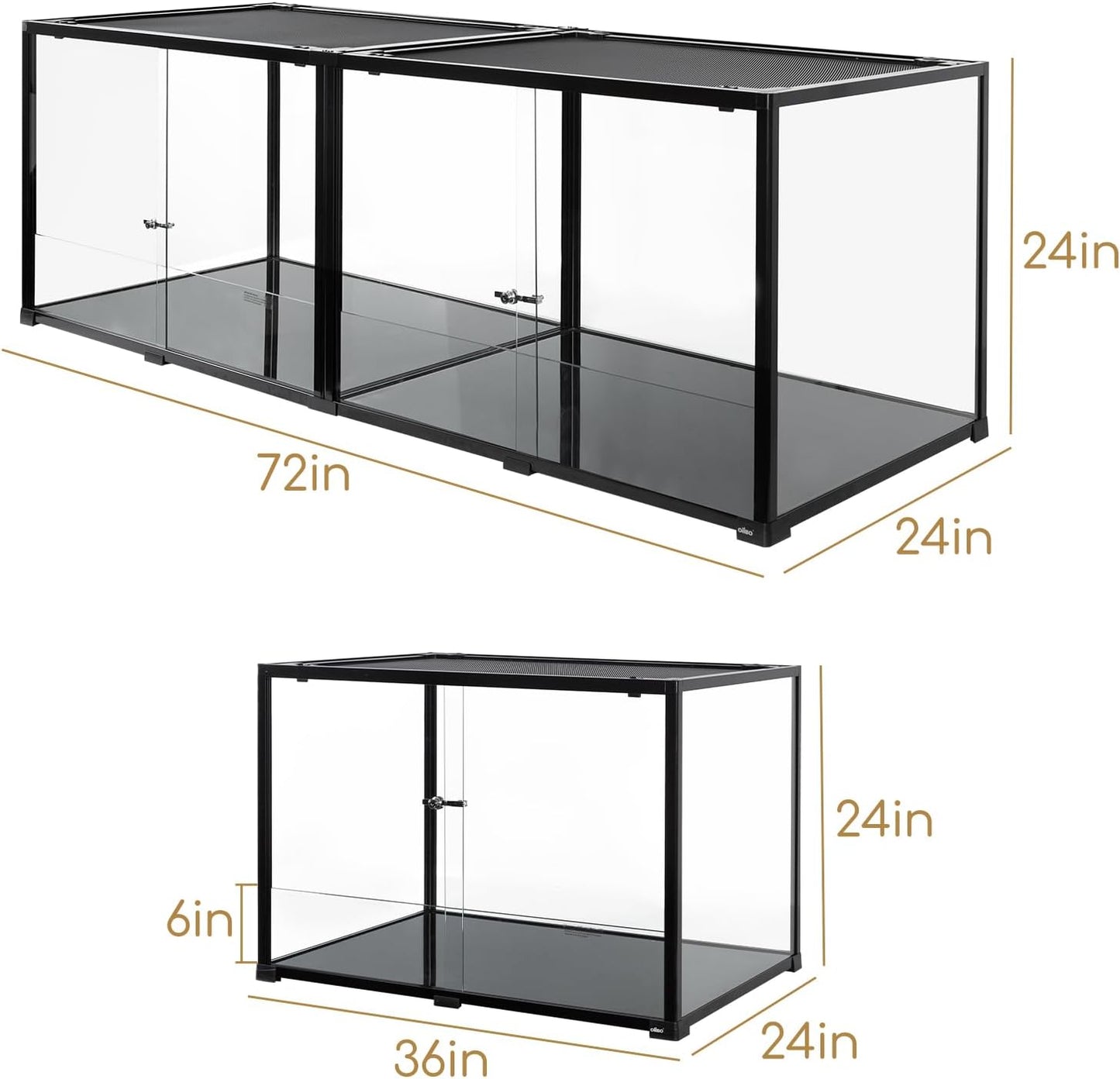 OIIBO Extra Large Reptile Terrarium 72" x 24" x 24" Reptile Tank, Upgrade Splicable Tank Can Be Used as 2 Separate Habitats, Giant Terrarium with Double Front Sliding Doors