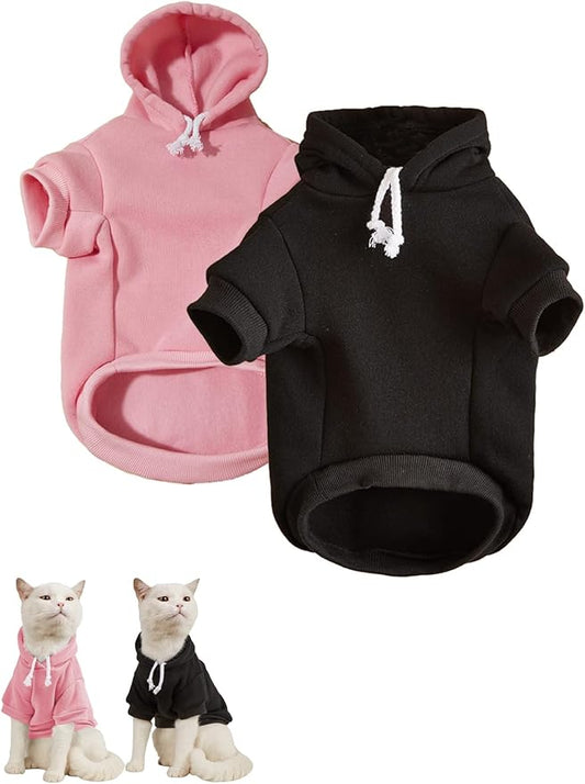 QWINEE Basic Dog Hoodie Sweatshirt Puppy Sweater Warm Cat Costumes Pet Clothes for Chihuahua Puppy Kitten Small Medium Dogs Black and Pink X-Small