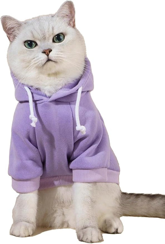 QWINEE Basic Dog Hoodie Sweatshirt Puppy Sweater Warm Cat Costumes Pet Clothes for Chihuahua Puppy Kitten Small Medium Dogs Mauve Purple Small