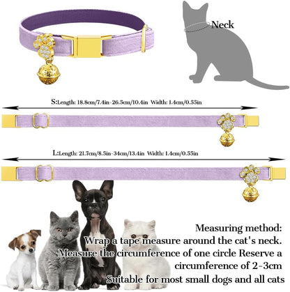 Personalized Breakaway Cat Collars - Magnetic Buckle, Bell - Safety Quick Release, Customized for Girls & Boys Cats- (Velvet-Light Purple)