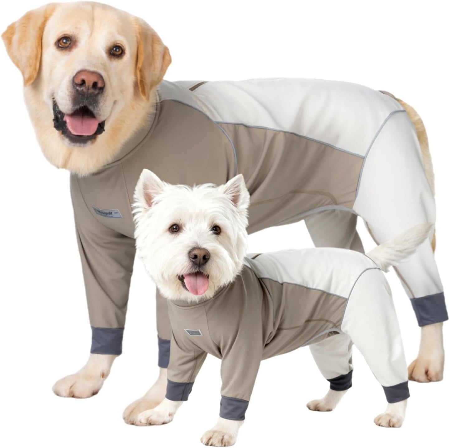 Dog Full Body Winter Coat, Waterproof Fleece Jacket for Small Medium Large Dogs Reflective Snowsuit with Zipper for Outdoor Skating (Beige, XL(Weight 13-22 lbs))