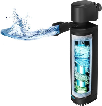 300GPH Aquarium Filter, UV Sterilizer for Aquarium for 45-120 Gallon, Submersible Pump Filter for Green Water Algae Clean, Ultra-Silent Green Killing Machine with Fish Tank & Turtle Tank Deodorization