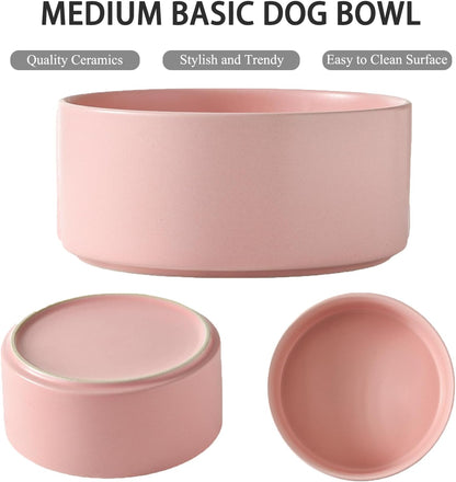 6'' Ceramic Dog Bowl - 30Oz Classic Dogs Food & Water Bowl for Small and Medium Breed Dogs, Heavy Duty Non-Slip Dog Dishes, Food Grade Stoneware Pet Bowl, Dishwasher & Microwave Safe, Pink