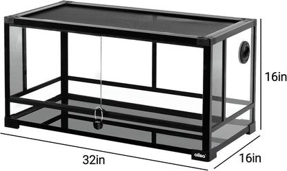 OIIBO Glass Reptile Terrarium, 32"x16"x16" Bearded Dragon Tank with One-Hand Opening Front Doors, Top and Front Ventilation, Reptile Lounge Habitat for Bearded Dragon Ball Python Snake Gecko