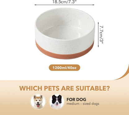 Ceramic 7.3inch Dog Bowl for Medium Breed Dogs, Anti-Slip and Weighted Pet Food and Water Dishes(Single Bowl, Vanilla White)