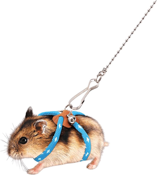 Hamster Harness,Adjustable Harness Vest Leash Hamster Chest Straps with a Small Bell Rat Mouse Squirrel Sugar Glider Small Animal (Blue)