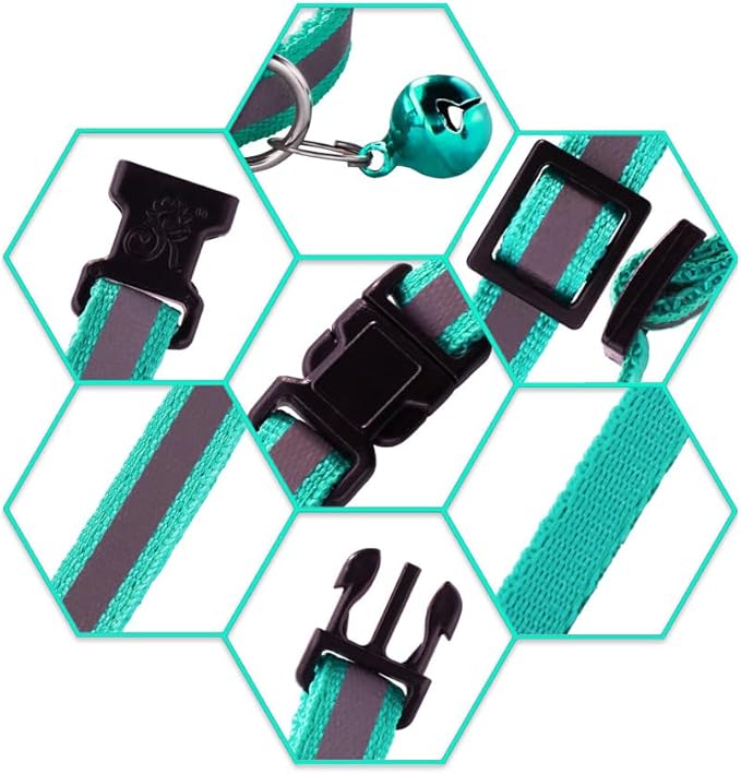 18Pcs Reflective Puppy Collars, Cat ID Collars with Bell Adjustable 19-32cm, Soft Nylon Adjustable Quick Release Identification Collars for Puppy Cat(Unbreakaway)