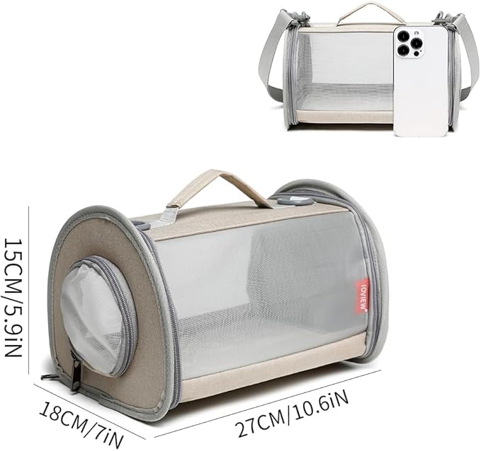 Guinea Pig Carrier Travel Small Animal Carrier Bag Lizard Bird Rabbit Carrier Cage Squirrel Breathable Bag Portable Travel Hamster Small Pet Hangbag (Small, Khaki)