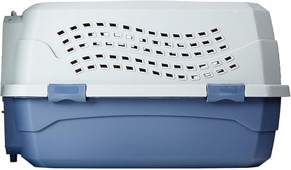 Amazon Basics 2-Door Top-Load Hard-Sided Dogs, Cats Pet Travel Carrier, Gray & Blue, 22.8"L x 15.0"W x 13.0"H