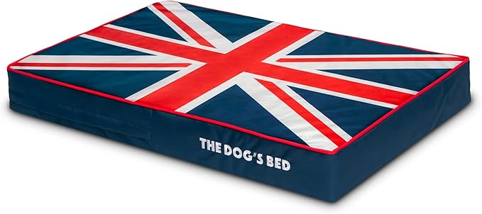 The Dog’s Bed Orthopedic Memory Foam Dog Bed, Medium Blue & Red Trim UK Center Flag, Pain Relief for Arthritis, Hip & Elbow Dysplasia, Post Surgery, Supportive, Calming, Waterproof Washable