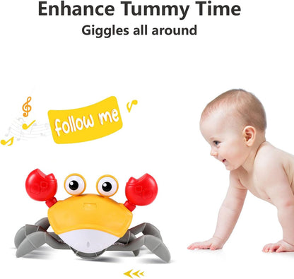 Crawling Crab Baby Toy Gifts: Tummy Time Toys Walking Dancing Cute Essentials Electric Induction Sensory Stuff Moving Babies Crabs with Light Up Music for Toddler Boys Girls Items Interaction Gadgets