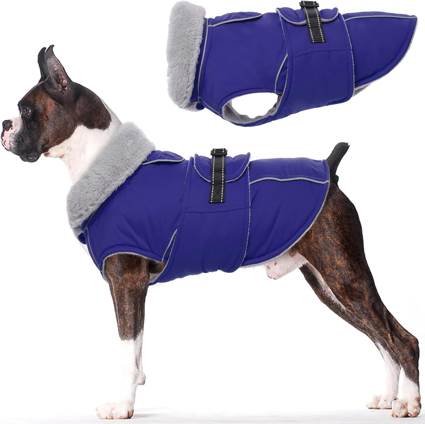 Lelepet Warm Dog Winter Coat Waterproof Dog Jacket with Adjustable Buckle & Leash Hole Reflective Pet Fleece Snowsuit Turtleneck Windproof Cold Weather Coats, Blue, S