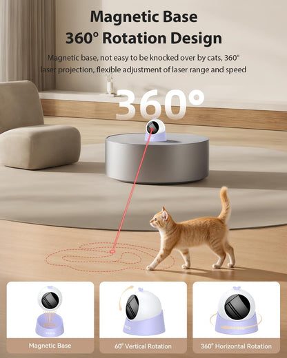 ROJECO Auto Laser Cat Toy - Random Motion Track, Magnetic 360° Base, Run Quiet,Rechargeable with 1000mAh Battery, Auto Sleep & 3 Speed Modes, Safe for Cats,Interactive Cat Toys for Bored Indoor,Purple