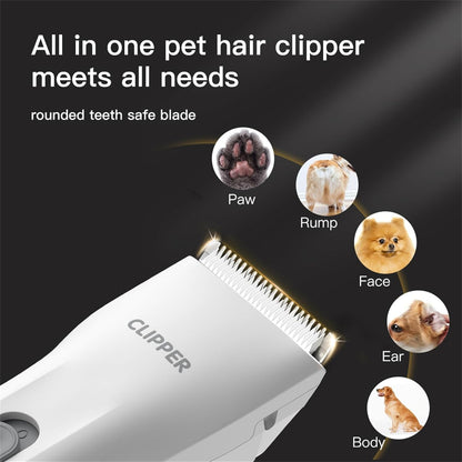Prowerful Home Professional Dog Grooming Kit Clipper Low Noise USB Rechargeable Gifts for Dog Cat White,TS006