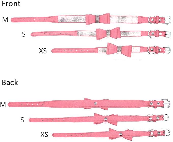 Rhinestone Dog Collar, Cute Dazzling Sparkling Soft Suede Leather Adjustable Pet Dog Cat Collar Crystal Diamond for Puppy Small Medium Large Dogs (S:26-32cm, Pink-1)