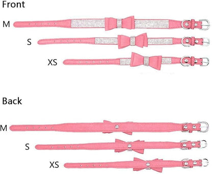 Rhinestone Dog Collar, Cute Dazzling Sparkling Soft Suede Leather Adjustable Pet Dog Cat Collar Crystal Diamond for Puppy Small Medium Large Dogs (XS:21-26cm, Hot Pink-1)