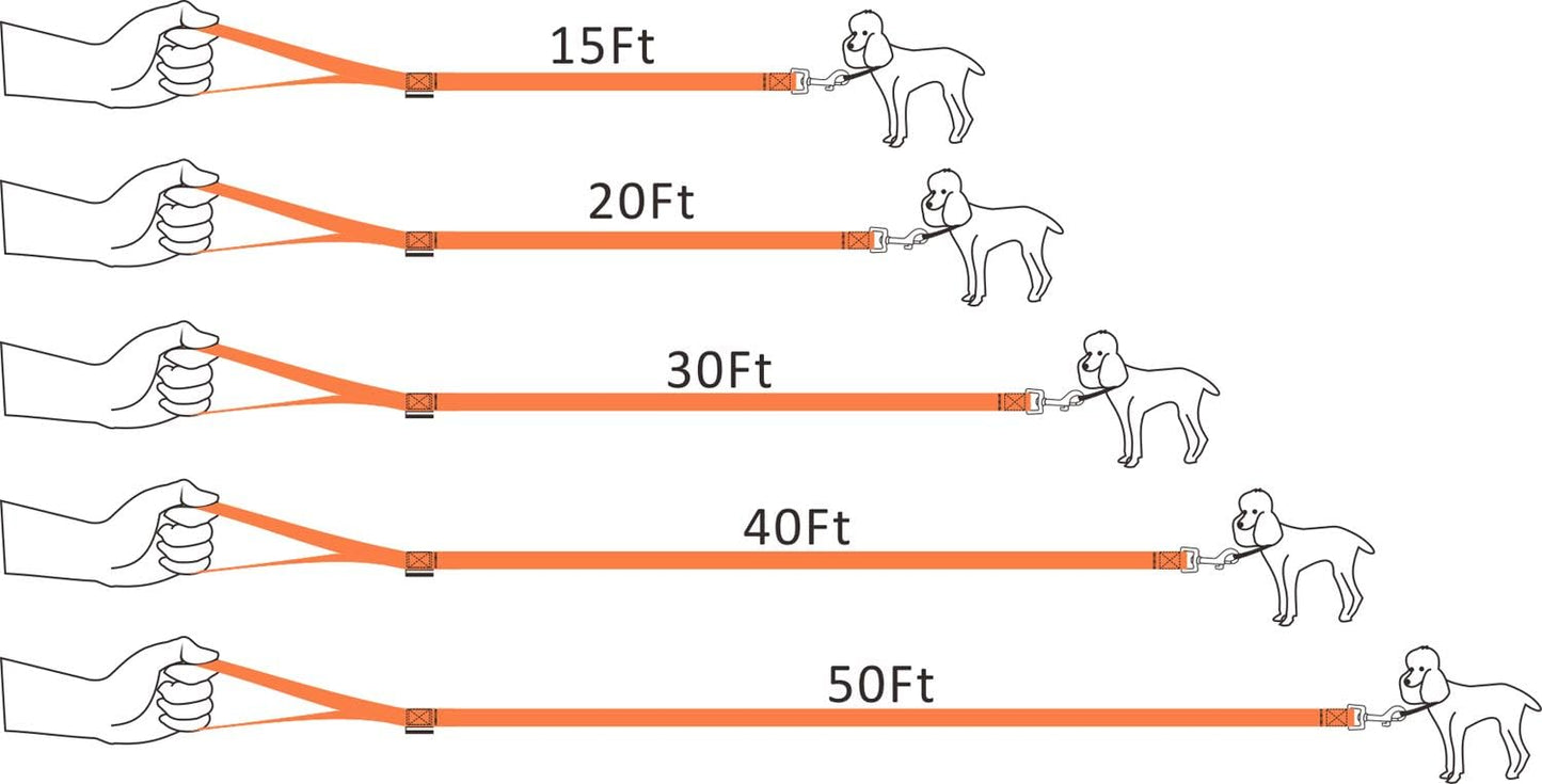 Dog/Puppy Obedience Recall Training Agility Lead - 15ft 20ft 30ft 40ft 50ft Training Leash - Great for Play, Camping, or Backyard - Orange 15ft (15Feet, Orange)