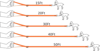 Dog/Puppy Obedience Recall Training Agility Lead - 15ft 20ft 30ft 40ft 50ft Training Leash - Great for Play, Camping, or Backyard - Orange 15ft (15Feet, Orange)