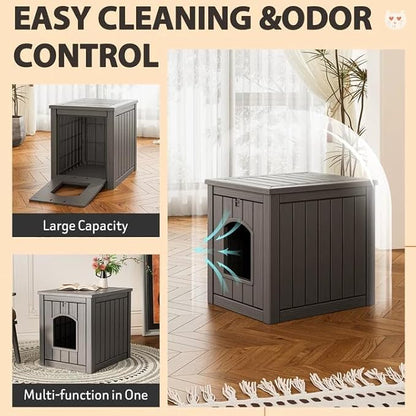 Outdoor Cat House Weatherproof, Feral Clawsable Cat Houses for Outdoor Indoor Cats Shelter, Insulated for Winter Outside, Durable Resin Material for Garden, Patio, Easy to Assemble, Grey