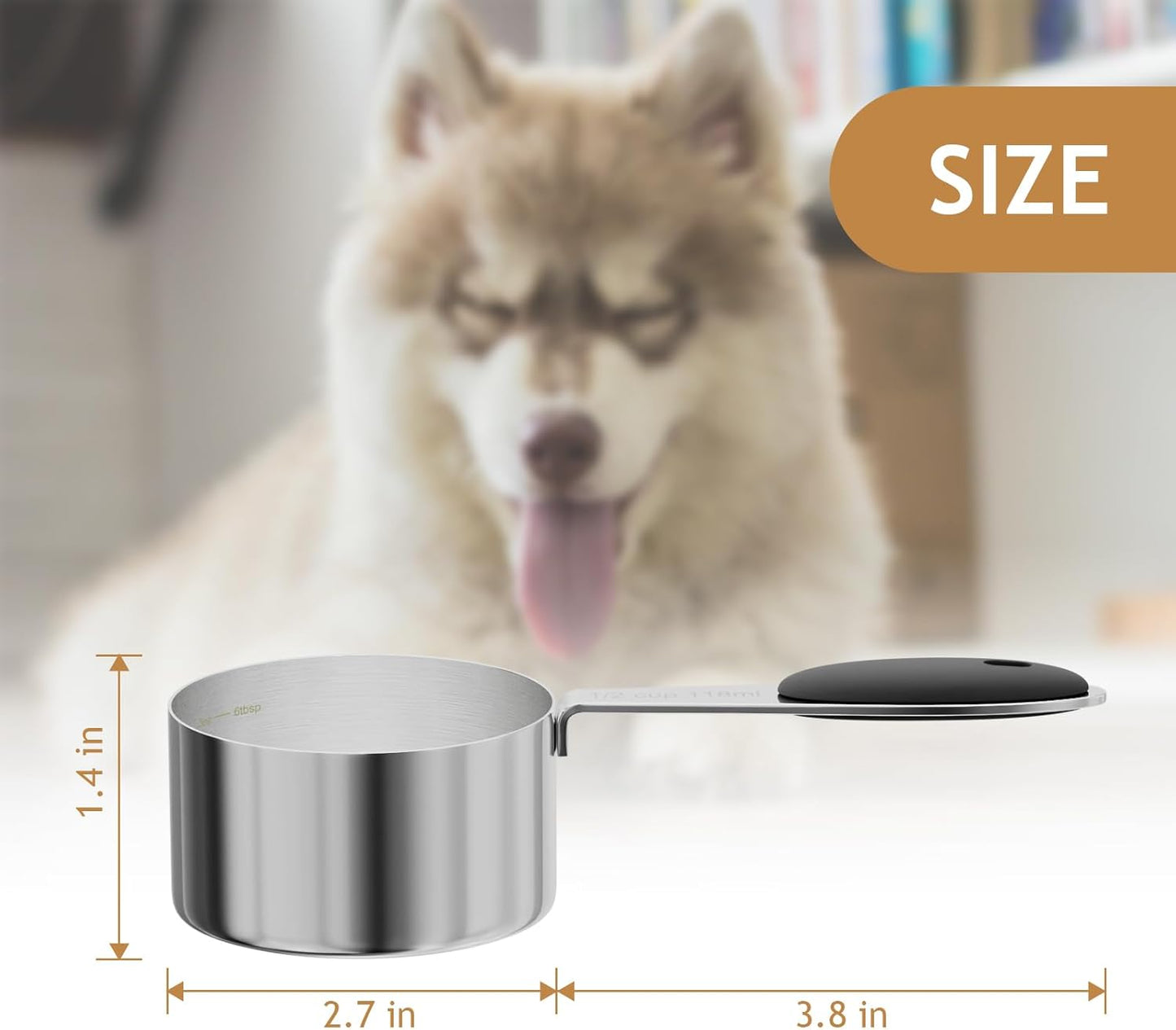2PCS 1/2CUP(118ml) Dog Cat Food Scoop, Stainless Steel Measuring Cup, Metal Pet Scooper with Inner Precision Scale Measurement