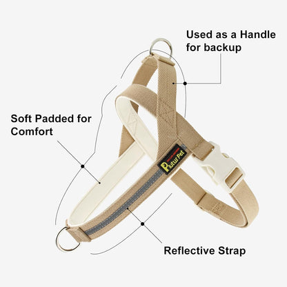 Plutus Pet Cotton Dog Harness and Leash Set, Reflective and Soft Padded, Quick Fit Vest Harness, for Small, Medium and Large Dogs, Beige, XS