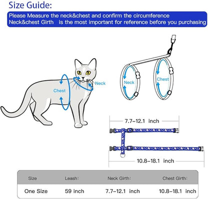 Cat Harness and Leash Set Gold Moons Soft Nylon Escape Proof Adjustable for Kittens Small Animals Glow in The Dark(Blue)