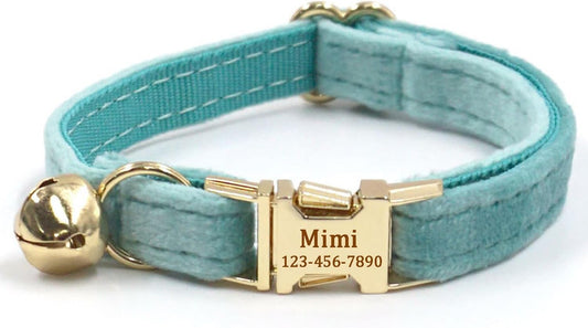 Personalized Cat Collar with Name Tag & Bells,Optional Bow-tie,Colorful Cute Cat Collars for Boys Cats, Soft Durable Custom Kitten Collars for Small Large Cats (Light Green)