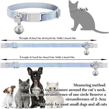 Personalized Breakaway Cat Collars - Magnetic Buckle, Bell - Safety Quick Release, Customized for Girls & Boys Cats- (Herringbone-Sky Blue)