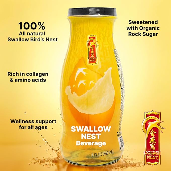 Golden Nest Premium Bird Nest Drink, Swallow Bird Nest 100% Natural - Made in USA, (燕窩) 12 bottles x 240 ml (8oz) (Original)