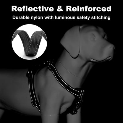 Plutus Pet Adjustable No Pull Dog Harness with Leather Accents, Heavy Duty Reflective Nylon Vest for Training, Hiking, Easy Walk Harness for Small, Medium, Large Dogs (Black, M)