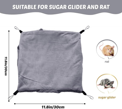 LYART Sugar Glider Pouch Hammock Bed Bedding, Sugar Glider Cage Accessories Toys for Rat, 3-Layer Hammock Make Pet Cages More Three-Dimensional (1.Grey)