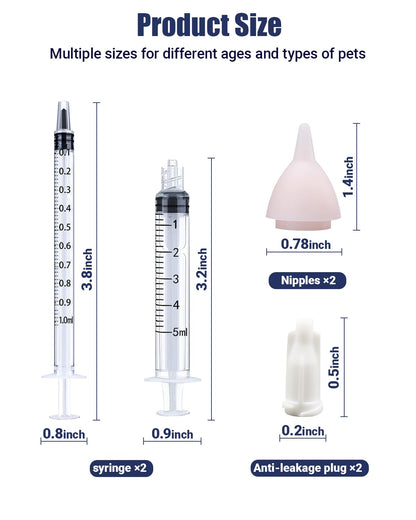 Pet Feeding Kit, Kitten Bottle Feeding Kit, Newborn Kitten Supplies, Fit for Feeding Newborn Puppies, Kitten, Squirrel, Rabbit, Hamster, 1 Milk Bottles, 4 Pet Nipple