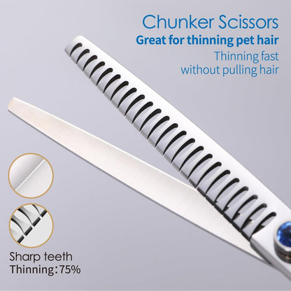 Left Handed Dog Grooming Scissors Kit 7 in Professional Curved Thinning Straight Shears 3pcs Set for Grooming Dogs Cat Pet Japanese 440C Stainless Steel(7.0'' Kit, 4Pcs)