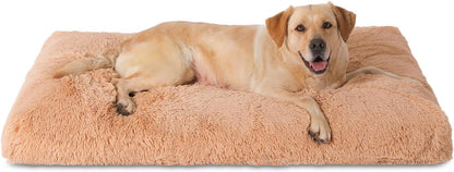 Bedfolks Waterproof Crate Bed, Plush Dog Kennel Pad with Removable Washable Cover, Faux Fur, Fluffy, 41"x27", Solid Camel