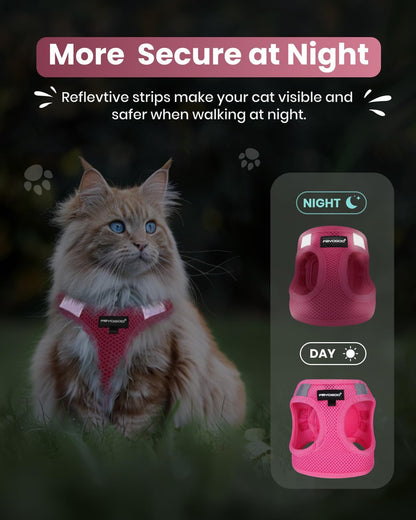 FAYOGOO Cat Harness and Leash Set | Upgrade Step-in Escape Proof Harness | Lightweight Soft Vest, No-Choke Design for Walking, Travel, Camping (Pink)