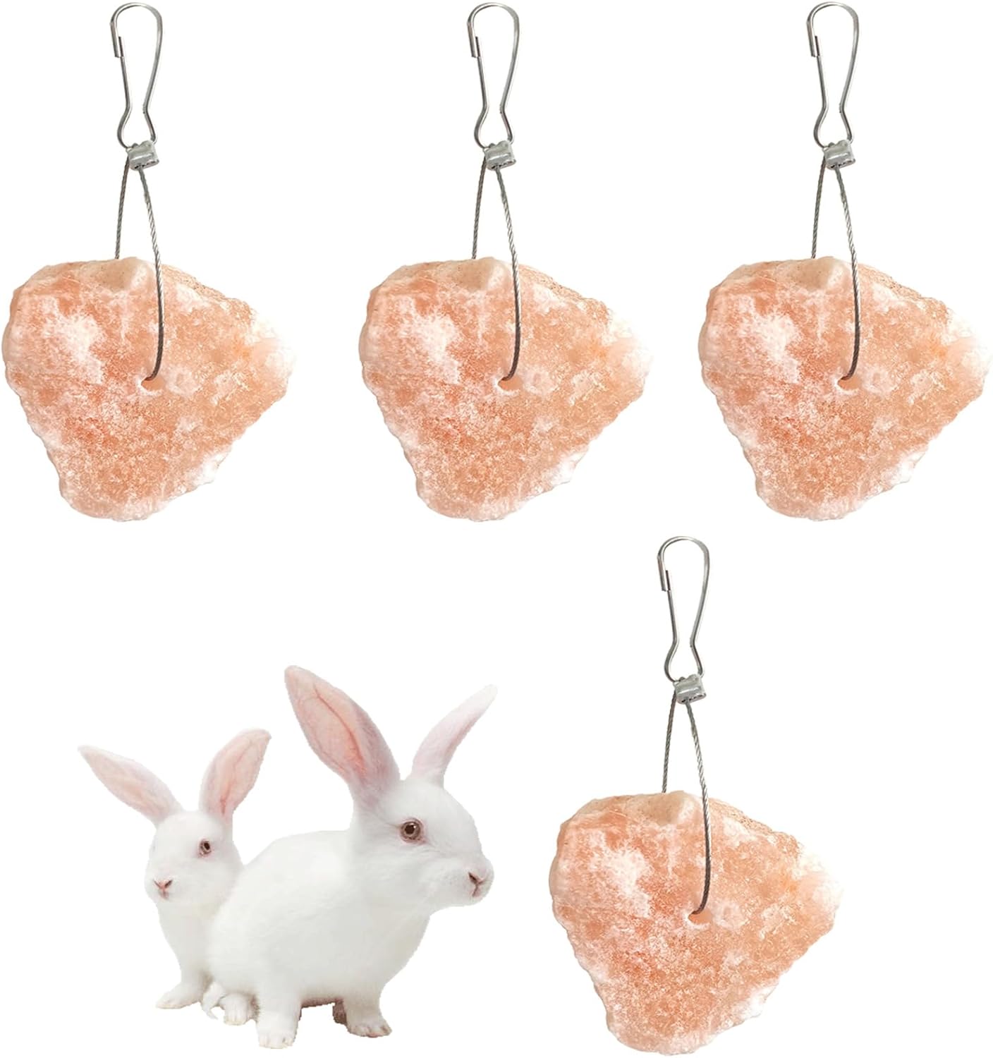 PINVNBY Salt Blocks for Rabbits,4 Pieces Himalayan Small Pets Lick Salt Block Natural Mineral Salts with Hook Hanging Small Animals Chew Toys for Horses Bunny