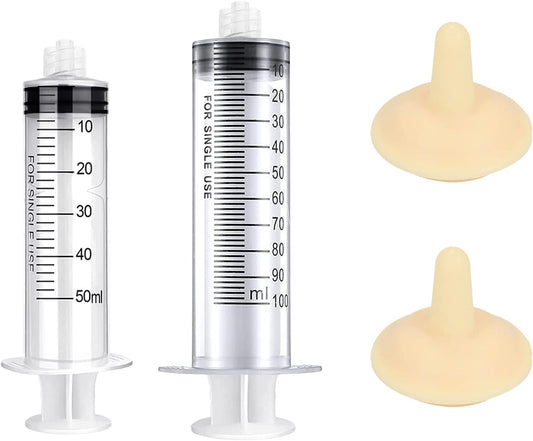 Pet Feeding Syringe with Nipple, Silicone Feeding Tools for Kitten Puppy Feeding Syringe for Newborn Cat Dog Small Animals Rabbits (50ml+100ml)