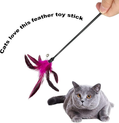 Cat Wand Toy Feather Stick Cat Toys, 7 Pieces Interactive Cat Toy Feathers Wand for Indoor Cats