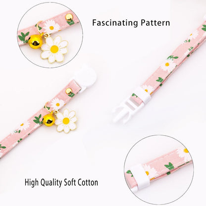 4 Pack Cotton Breakaway Cat Collar with Bell,Safety Adjustable Cat Collars Set with Flower Pendant,Ideal for Girl Cats Boy Cats