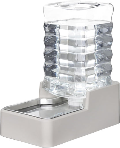RIZZARI Stainless Steel Pet Water Feeder: 7.5L Beige Automatic Leak-Proof Gravity Dispenser for 20-35 LB Dogs with Arthritis - Without Filter - Ideal for Living Room Kitchen
