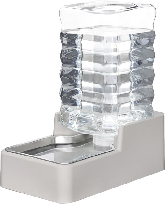 RIZZARI Stainless Steel Pet Water Feeder: 7.5L Beige Automatic Leak-Proof Gravity Dispenser for 20-35 LB Dogs with Arthritis - Without Filter - Ideal for Living Room Kitchen