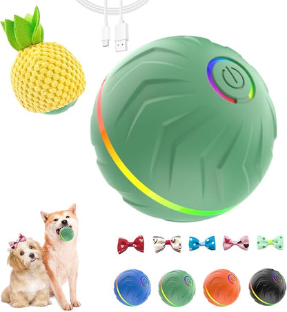 Interactive Dog Toys Dog Ball,Anti Boredom Dog Toys,Durable Motion Activated Automatic Rolling Toys for Small/Medium Dogs,Moving Ball for Dogs to Keep Them Busy,Dog Bows,Fruity Plush Covers(Green)